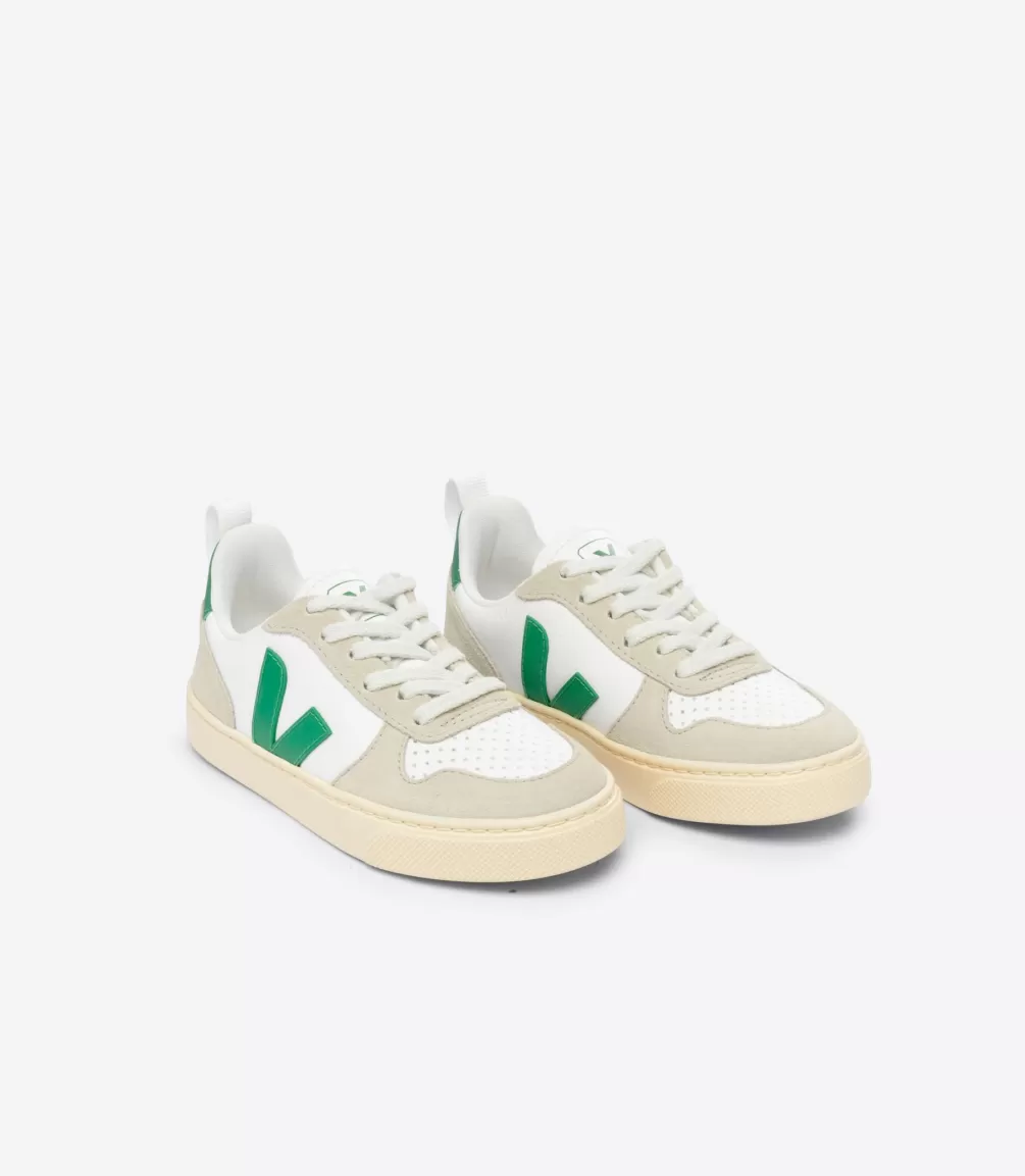 V-10>VEJA V-10 LACES LEATHER WHITE EMERAUDE ALMOND