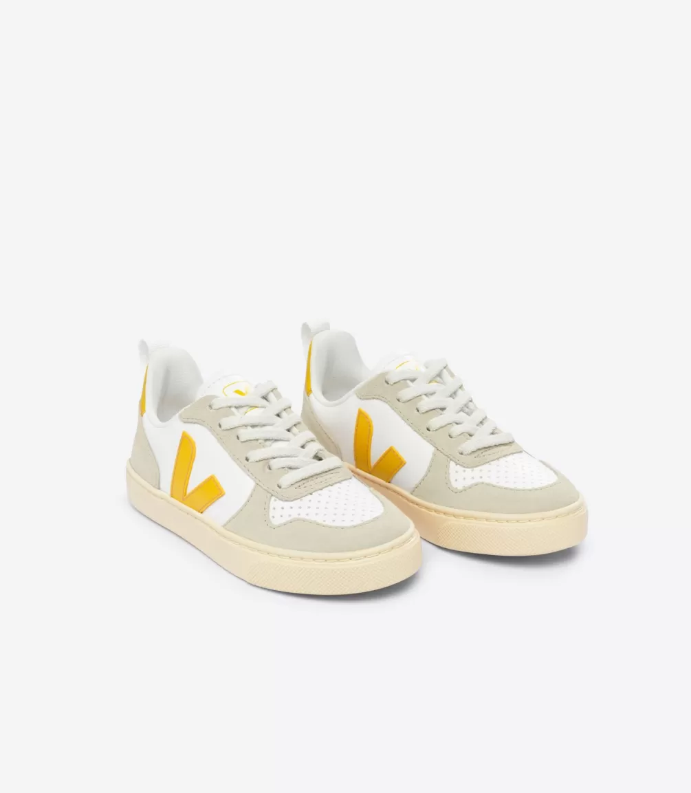 V-10>VEJA V-10 LEATHER WHITE OURO ALMOND