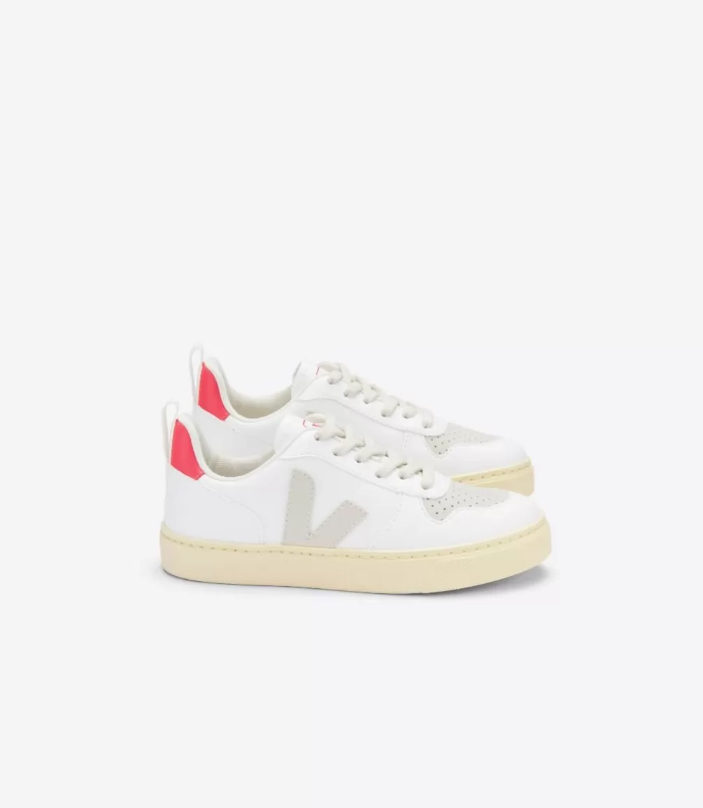 Niños | Vegana>VEJA V-10 LACES CWL WHITE PIERRE ROSE FLUO